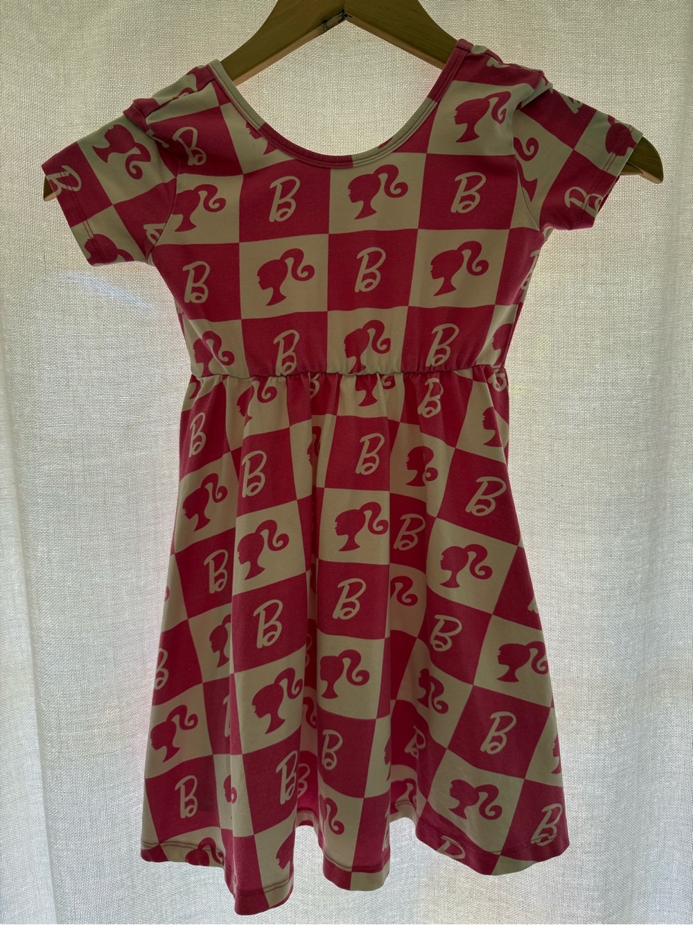 Rags to Raches Pink and Cream Checkerboard Logo Dress